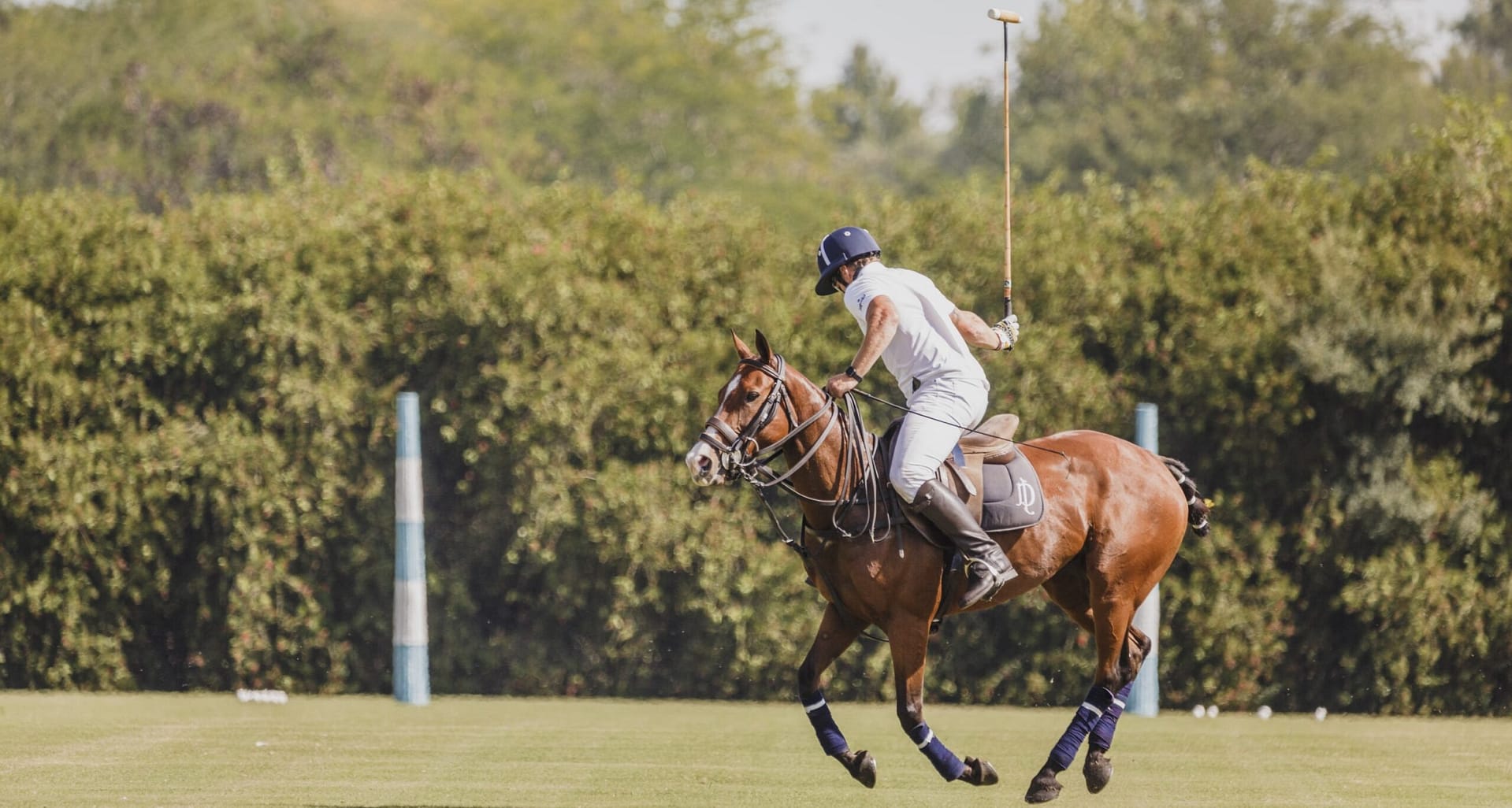 Polo player on horseback during a match in Sotogrande, Spain